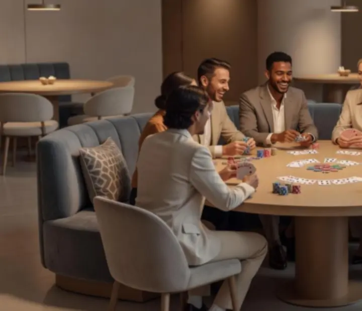 Rekreační pokerový večer u stolu v restauraci Moraveento
