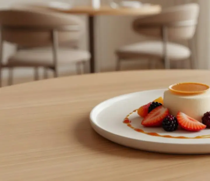 Stylově servírovaný dezert v restauraci Moraveento
